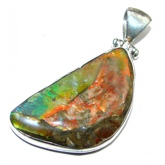 Rough genuine Canadian Ammolite .925 Sterling Silver handcrafted Pendant