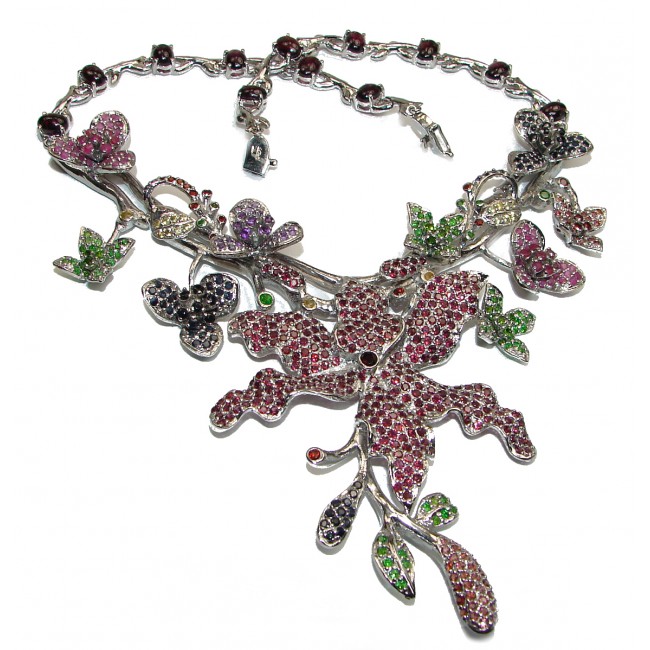 Stella HUGE authentic Kashmir Ruby Emerald Sapphire .925 Sterling Silver handcrafted necklace