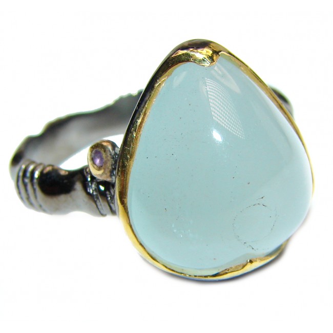 Aquamarine 18k Gold Rhodium over .925 Sterling Silver handcrafted ring size 8 3/4
