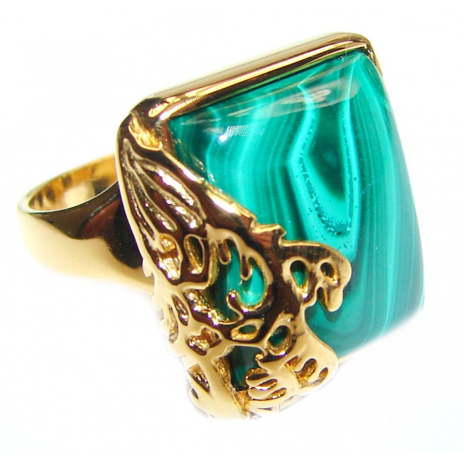 Natural Sublime quality Malachite 14k Gold over .925 Sterling Silver handcrafted ring size 6