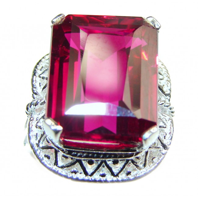 Large 24.5ctw glass filled Ruby .925 Sterling Silver handcrafted Statement Ring size 6 1/4