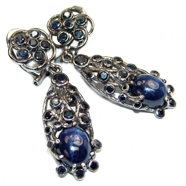 Victorian Style! Blue Sapphire & White Topaz Sterling Silver earrings