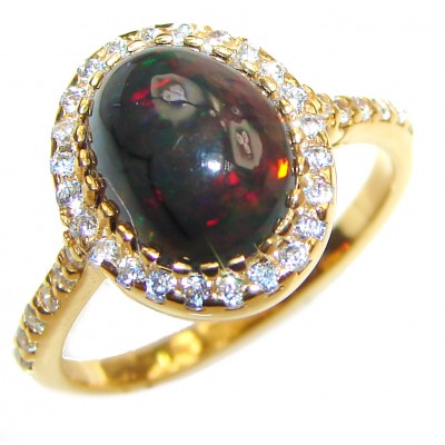 Vintage Design 2.5ctw Genuine Black Opal 14K Gold over .925 Sterling Silver handmade Ring size 6
