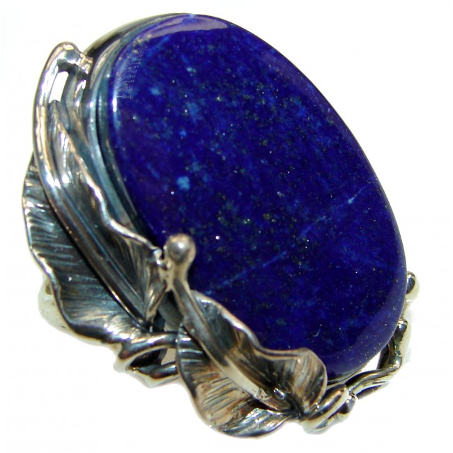 LARGE Natural Lapis Lazuli .925 Sterling Silver handcrafted ring size 9 adjustable