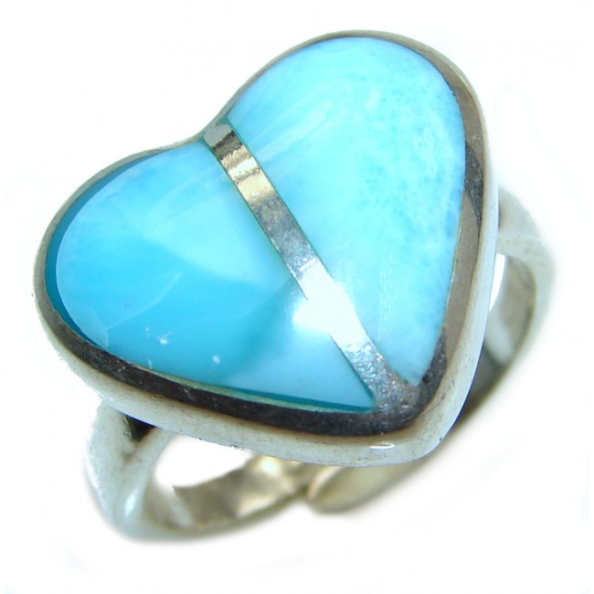 Blue Larimar Angel's Heart .925 Sterling Silver handcrafted Ring s. 7 adjustable