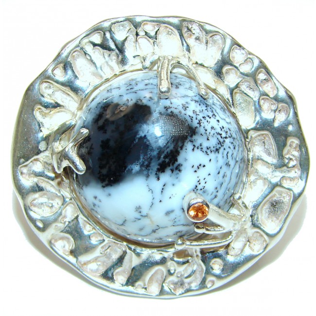 Massive 37.7 grams Dendritic Agate .925 Sterling Silver Ring size 7