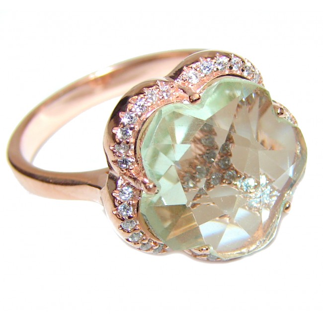Green Amethyst rose gold over .925 Sterling Silver handcrafted ring s. 8