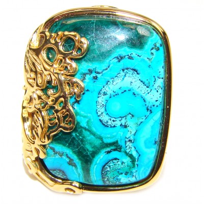 Stone Of Harmony Parrots Wing Chrysocolla 18K Gold over .925 Sterling Silver ring s. 8 3/4