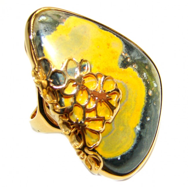 Huge Vivid Beauty Yellow Bumble Bee 18K Gold over .925 Jasper Sterling Silver LARGE ring s. 8 1/2