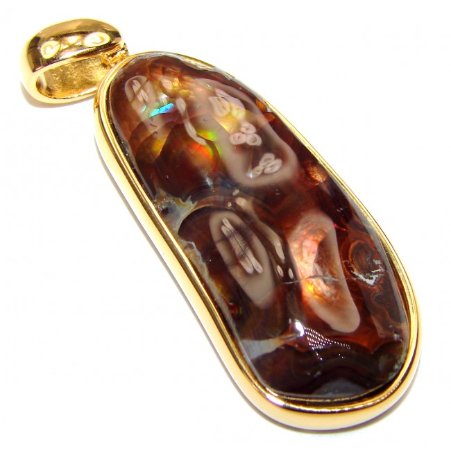 One of the kind genuine Fire Agate 18K Gold over .925 Sterling Silver handcrafted Pendant