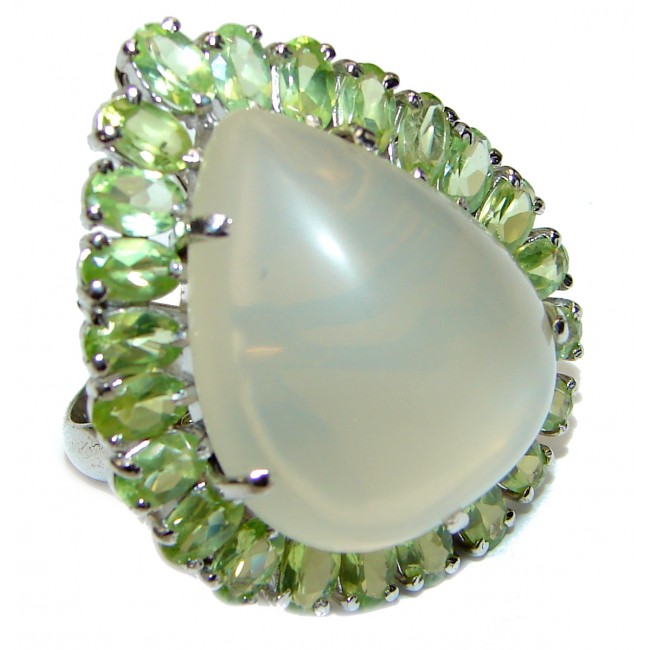 Huge Amazing Golden Calcite Peridot .925 Sterling Silver Ring s. 7 3/4