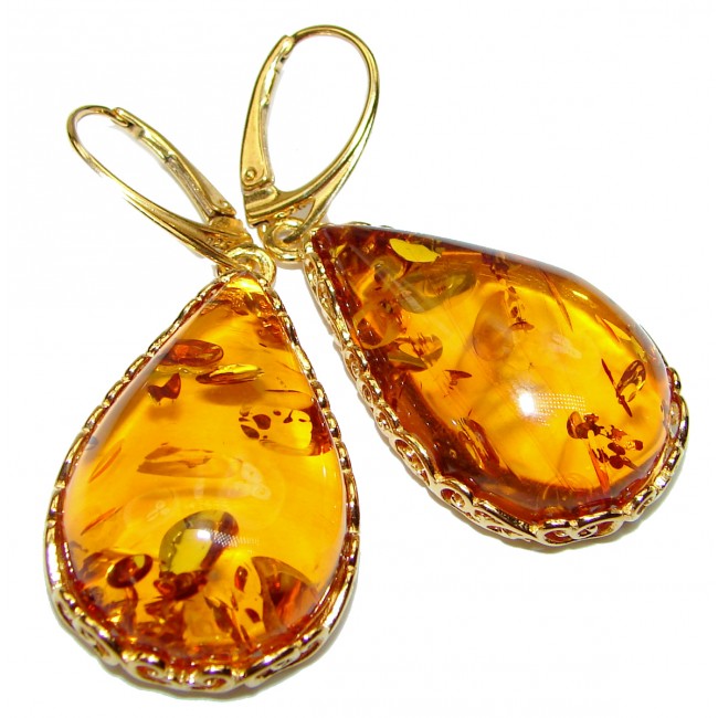 Big Authentic Baltic Amber Gold over .925 Sterling Silver handmade Earrings