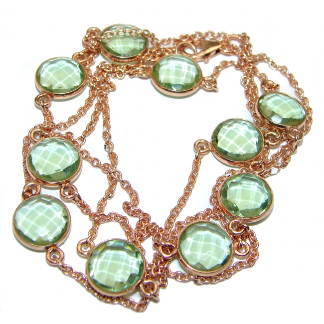 36 inches Genuine Green Amethyst .925 Sterling Silver handcrafted Station Necklace