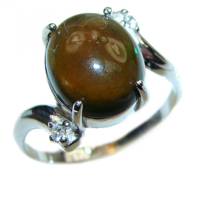 Vintage Design 2.4ctw Genuine Black Opal .925 Sterling Silver handmade Ring size 8