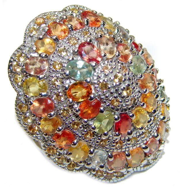 "A Thousand Stars" Genuine multicolor Sapphire .925 Sterling Silver handcrafted Statement Ring size 8