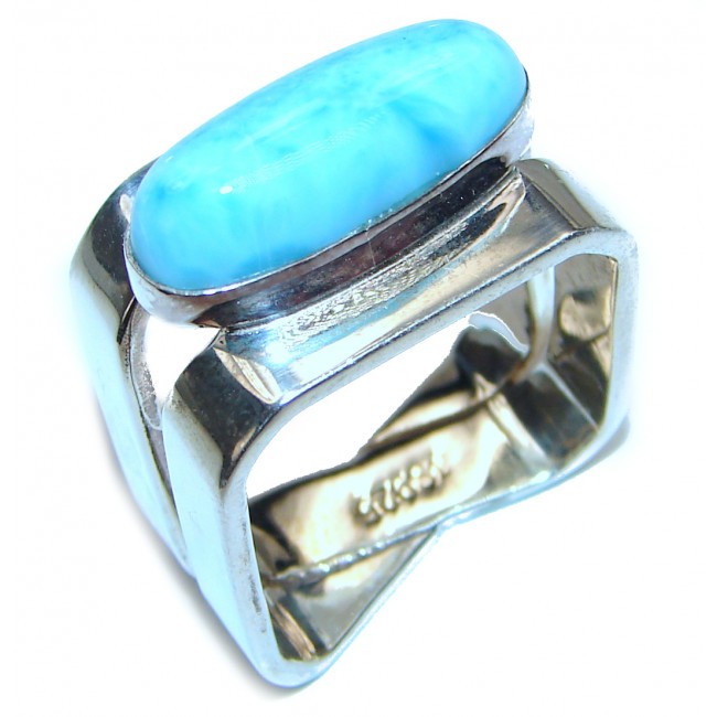 Aqua Natural Dominican Republic Larimar .925 Sterling Silver handcrafted Ring s. 8 3/4