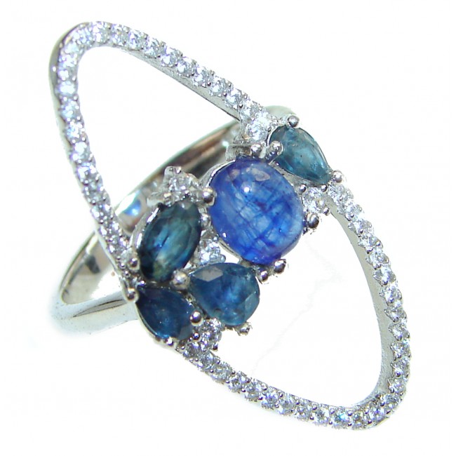 Genuine 3.1ctw Sapphire .925 Sterling Silver handcrafted Statement Ring size 7 1/4