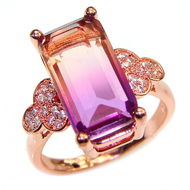 LUXURY emerald cut Ametrine Gold over .925 Sterling Silver handcrafted Ring s. 7