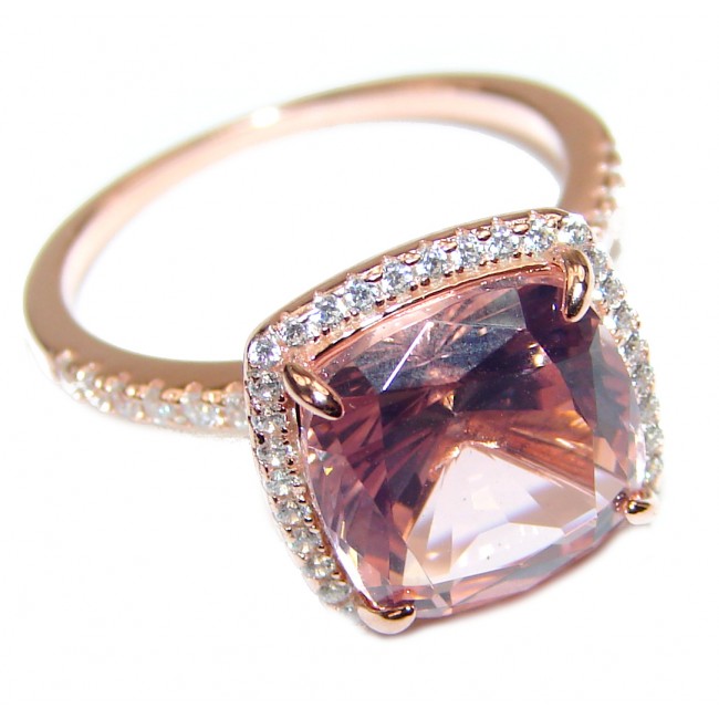 Princess Cut Morganite 14K Rose Gold over .925 Sterling Silver handcrafted ring s. 6 1/4