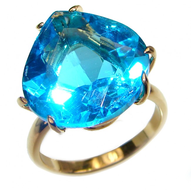 25ct Electric Blue Topaz 14K Gold over .925 Sterling Silver LARGE handmade ring s. 7 1/4