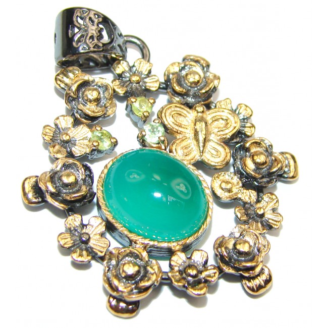 Unique Green Agate Handmade .925 Sterling Silver Pendant