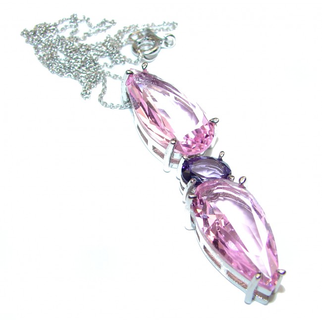 Huge Incredible quality Pink Topaz Amethyst .925 Sterling Silver handmade Necklace