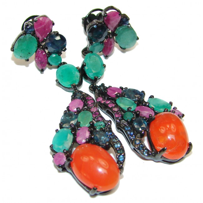 Large Authentic Mexican Fire Opal .925 Sterling Silver handcrafted statement earrings