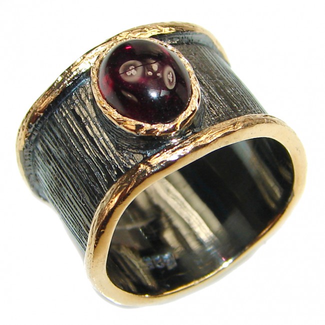 Simple Beauty genuine Garnet black rhodium over .925 Sterling Silver handcrafted Ring size 5 3/4