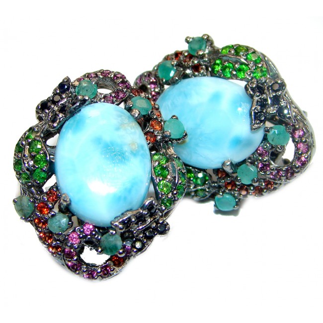 Precious Blue Larimar Emerald .925 Sterling Silver handmade earrings