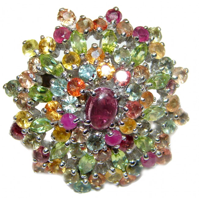 Cassiopeia Large Natural Ruby Tourmaline .925 Sterling Silver handcrafted Ring s. 8 3/4