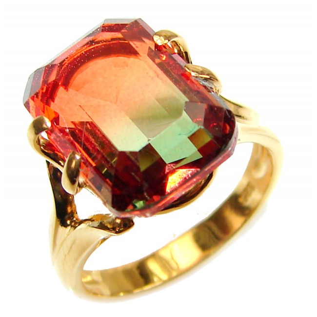 14.1 Watermelon Tourmaline Gold over .925 Sterling Silver handcrafted Ring size 6