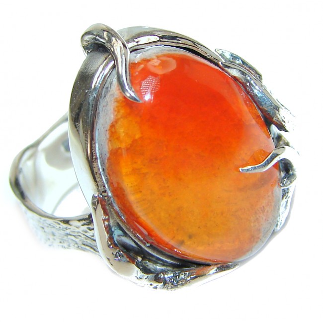 ELECTRIFIED Planet Mexican Opal .925 Sterling Silver handcrafted Ring size 9 1/4