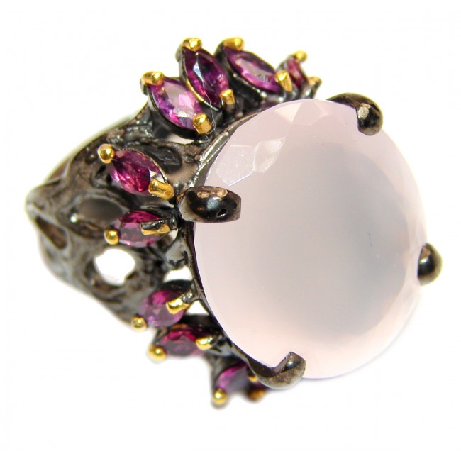 Pink Perfection Rose Quartz black rhodium over .925 Sterling Silver Ring size 8