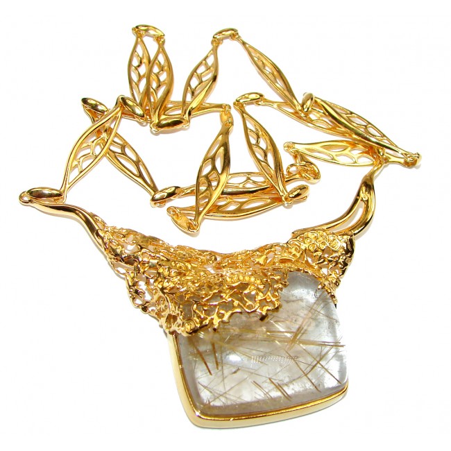 Incredible Design Golden Rutilated Quartz 14K Gold over .925 Sterling Silver handcrafted necklace