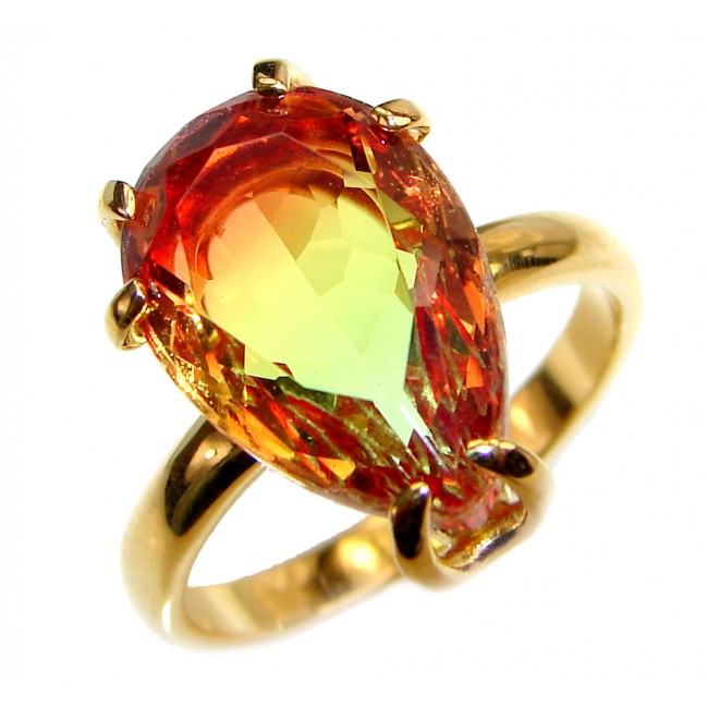 8.5ctw Watermelon Tourmaline Gold over .925 Sterling Silver handcrafted Ring size 7