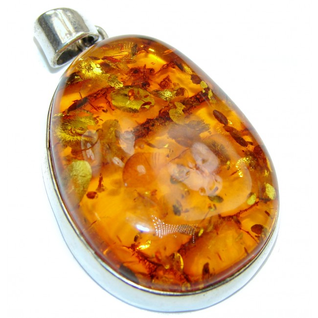Cognac natural Baltic Amber .925 Sterling Silver handmade Pendant