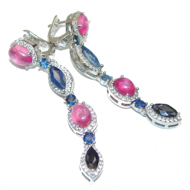 Incredible quality Ruby Sapphire .925 Sterling Silver handcrafted earrings