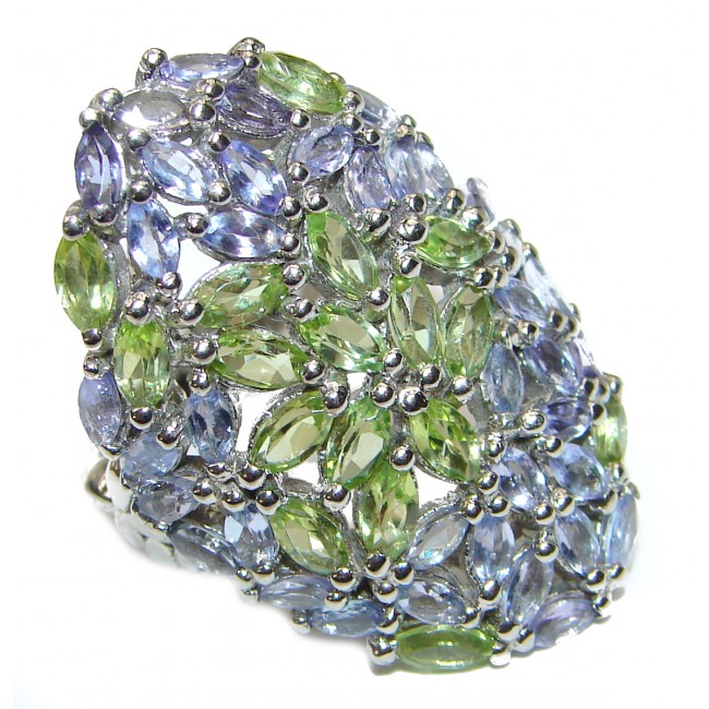 Fancy Genuine Tanzanite Peridot .925 Sterling Silver handcrafted Statement Ring size 8
