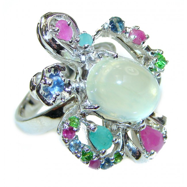 Isabella Prehnite .925 Sterling Silver handcrafted Statement Ring size 7 1/2