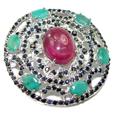 SPECTACULAR Genuine Kashmir Ruby .925 Sterling Silver handmade Pendant - Brooch