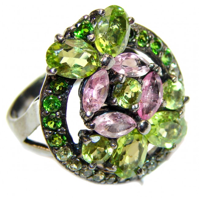 Melissa genuine Peridot Amethyst .925 Sterling Silver handcrafted Large Ring size 8 3/4