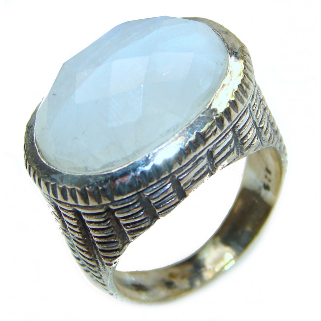 Fire Moonstone .925 Sterling Silver handmade ring s. 8 1/2