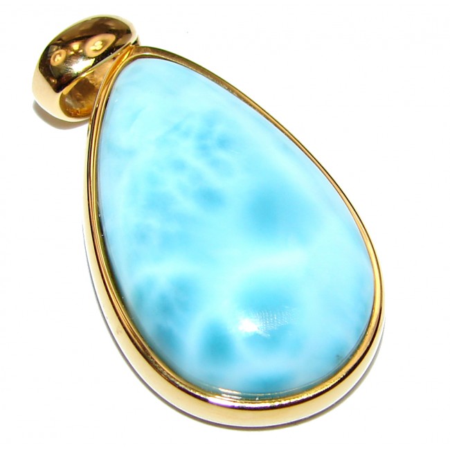 Great quality Larimar from Dominican Republic 18K Gold over .925 Sterling Silver handmade Huge pendant