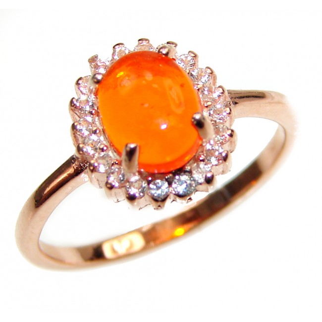 Golden Flames Genuine Mexican Opal .925 Sterling Silver handmade Ring size 7