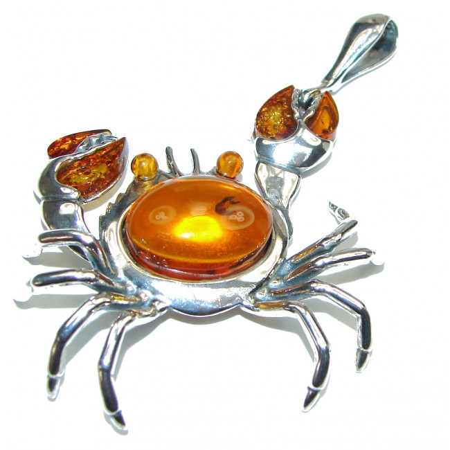 Huge Crab Natural Baltic Amber .925 Sterling Silver handmade Pendant