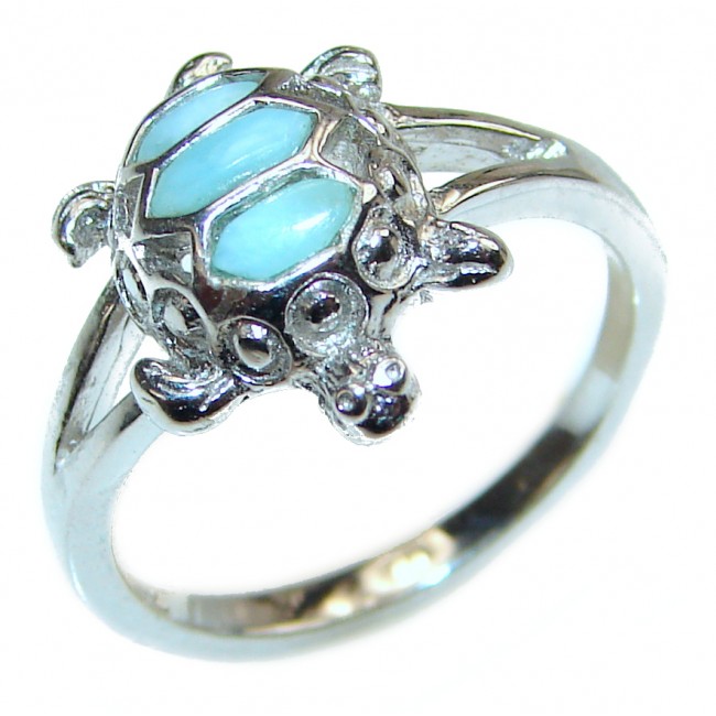 Turtle Natural inlay Larimar .925 Sterling Silver handcrafted Ring s. 7 1/4