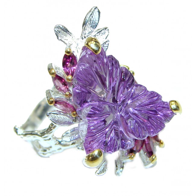 Jumbo Vintage Style Carved Amethyst .925 Sterling Silver handmade Cocktail Ring s. 8 3/4