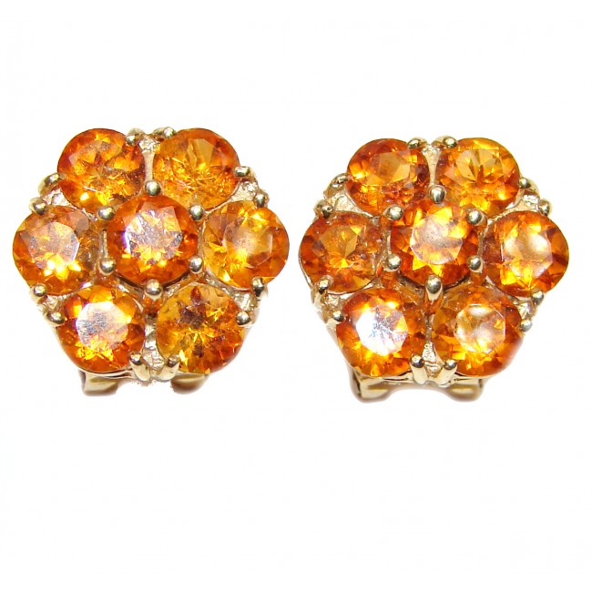 14K yellow Gold Six-Petal Flower 5.98 carat Citrine Earrings