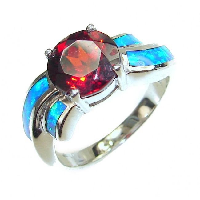 Authentic Red Topaz .925 Sterling Silver ring s. 8 1/4