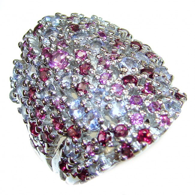 Bouquet of Flowers Authentic Tanzanite Garnet .925 Sterling Silver handmade Ring s. 8